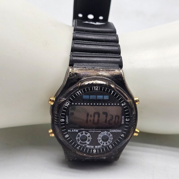 Vintage LEB Digital Chronograph Watch With Gold Accents Water Resistant Band - Picture 2 of 9